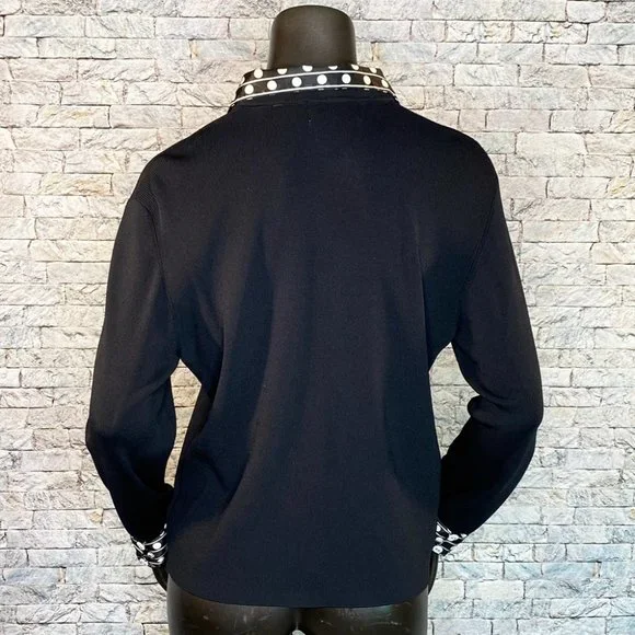 Alfred Dunner Cardigan Style Top Polka Dot Trim Size Medium Faux Button Front - Picture 4 of 6